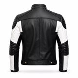 Men’s Black White Quilted Leather Biker Jacket | Moto Style Zip Jacket