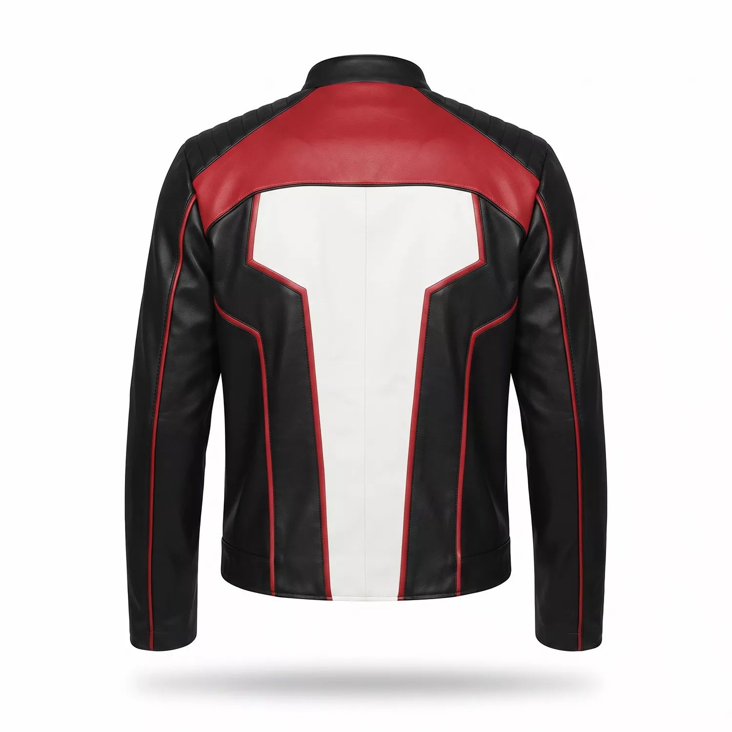 Men’s Black White Red Leather Moto Jacket | Cropped Racing Style Jacket