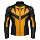 Men’s Black Yellow Leather Moto Jacket  Stylish Zip-Up Biker Jacket