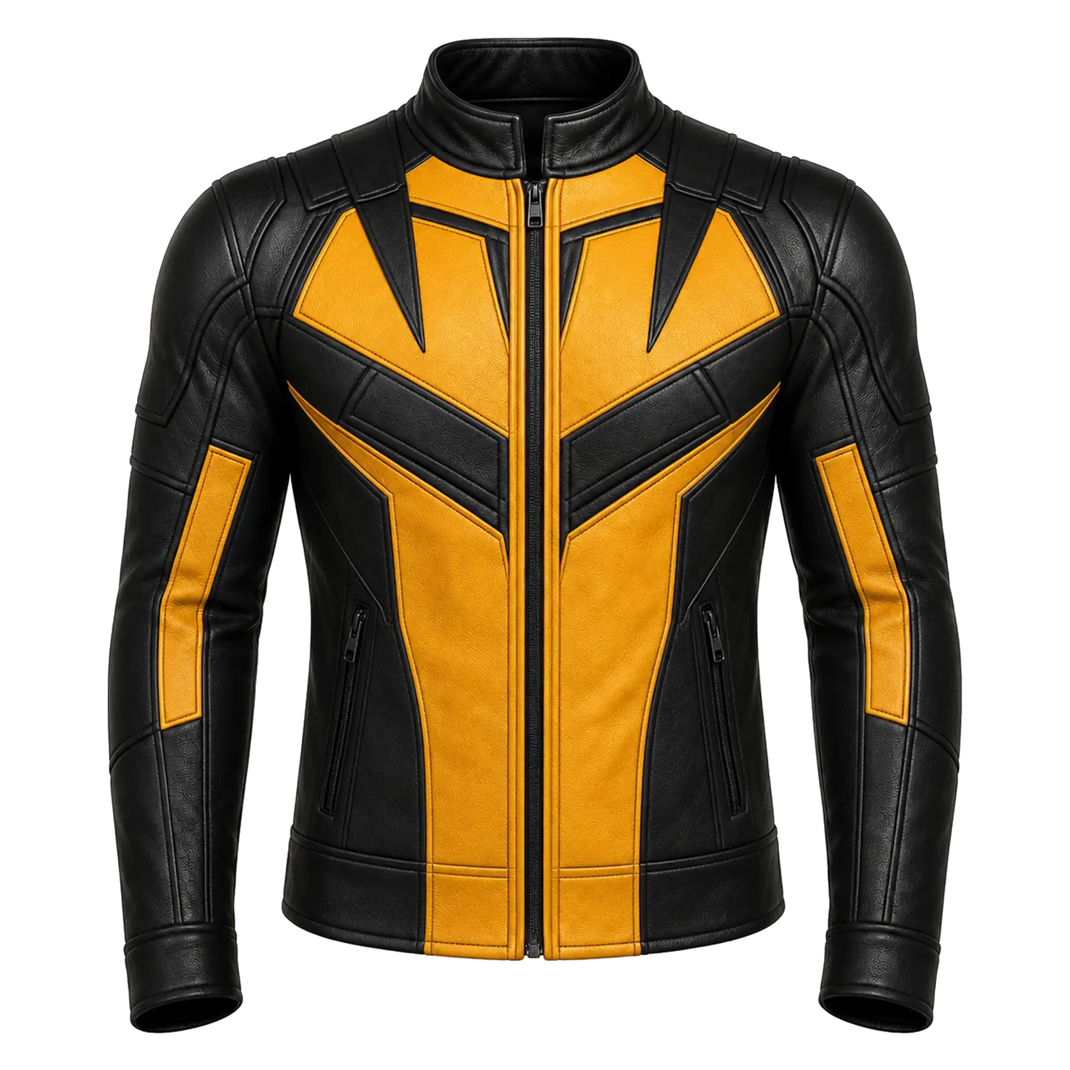 Men’s Black Yellow Leather Moto Jacket  Stylish Zip-Up Biker Jacket