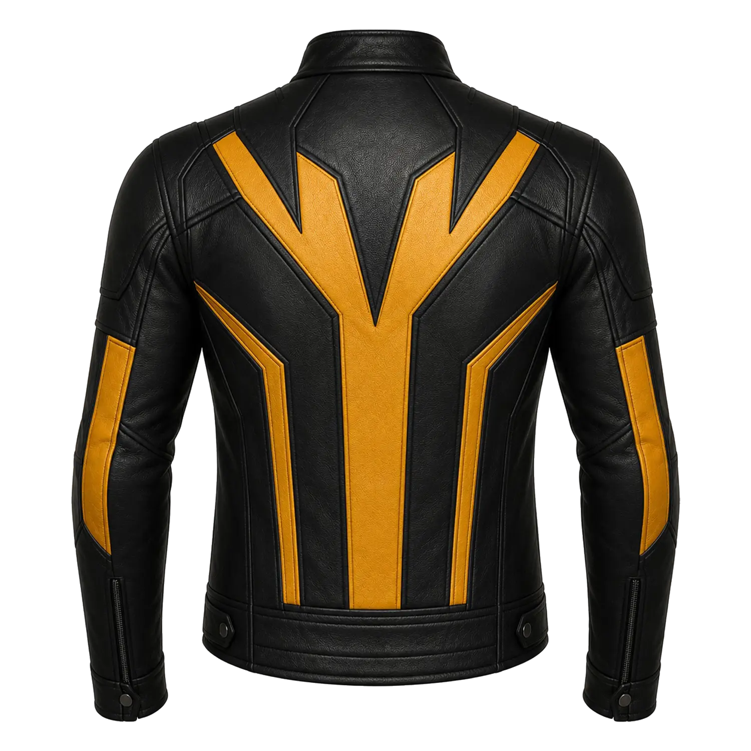 Men’s Black Yellow Leather Moto Jacket  Stylish Zip-Up Biker Jacket