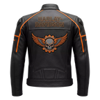 Men’s Black & Orange Racing Leather Biker Jacket | Moto Style Zip Jacket