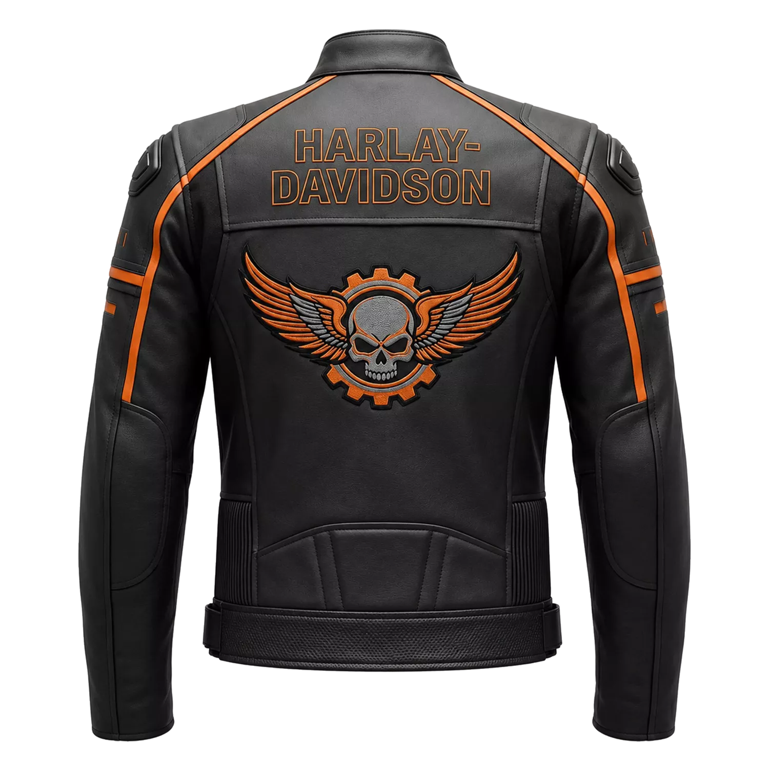 Men’s Black & Orange Racing Leather Biker Jacket | Moto Style Zip Jacket