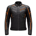 Men’s Black & Orange Racing Leather Biker Jacket | Moto Style Zip Jacket