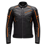 Men’s Black & Orange Racing Leather Biker Jacket | Moto Style Zip Jacket