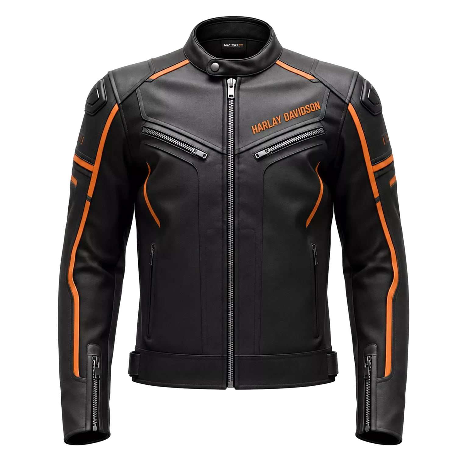 Men’s Black & Orange Racing Leather Biker Jacket | Moto Style Zip Jacket