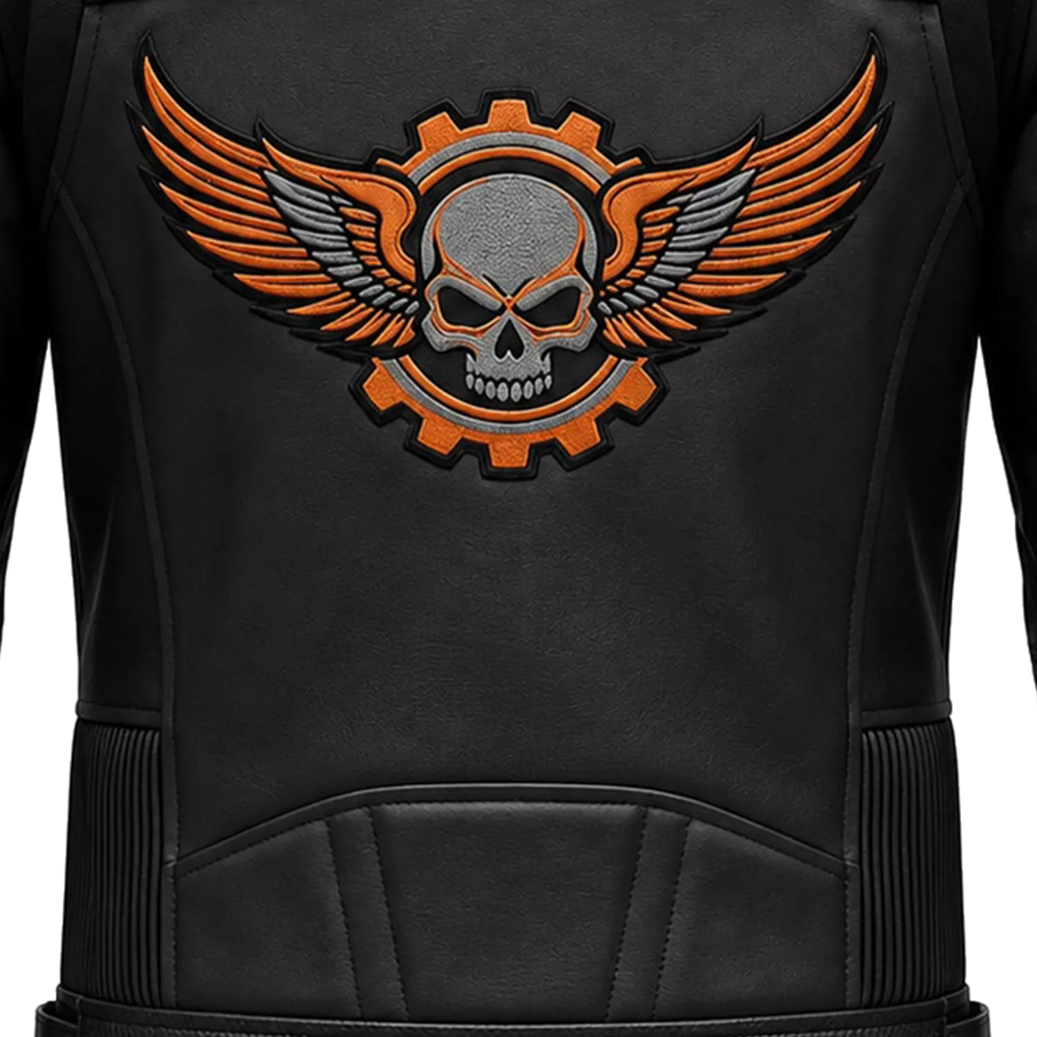 Men’s Black & Orange Racing Leather Biker Jacket | Moto Style Zip Jacket