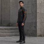 Men’s Black & Orange Racing Leather Biker Jacket | Moto Style Zip Jacket