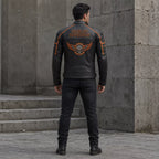 Men’s Black & Orange Racing Leather Biker Jacket | Moto Style Zip Jacket