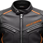 Men’s Black & Orange Racing Leather Biker Jacket | Moto Style Zip Jacket