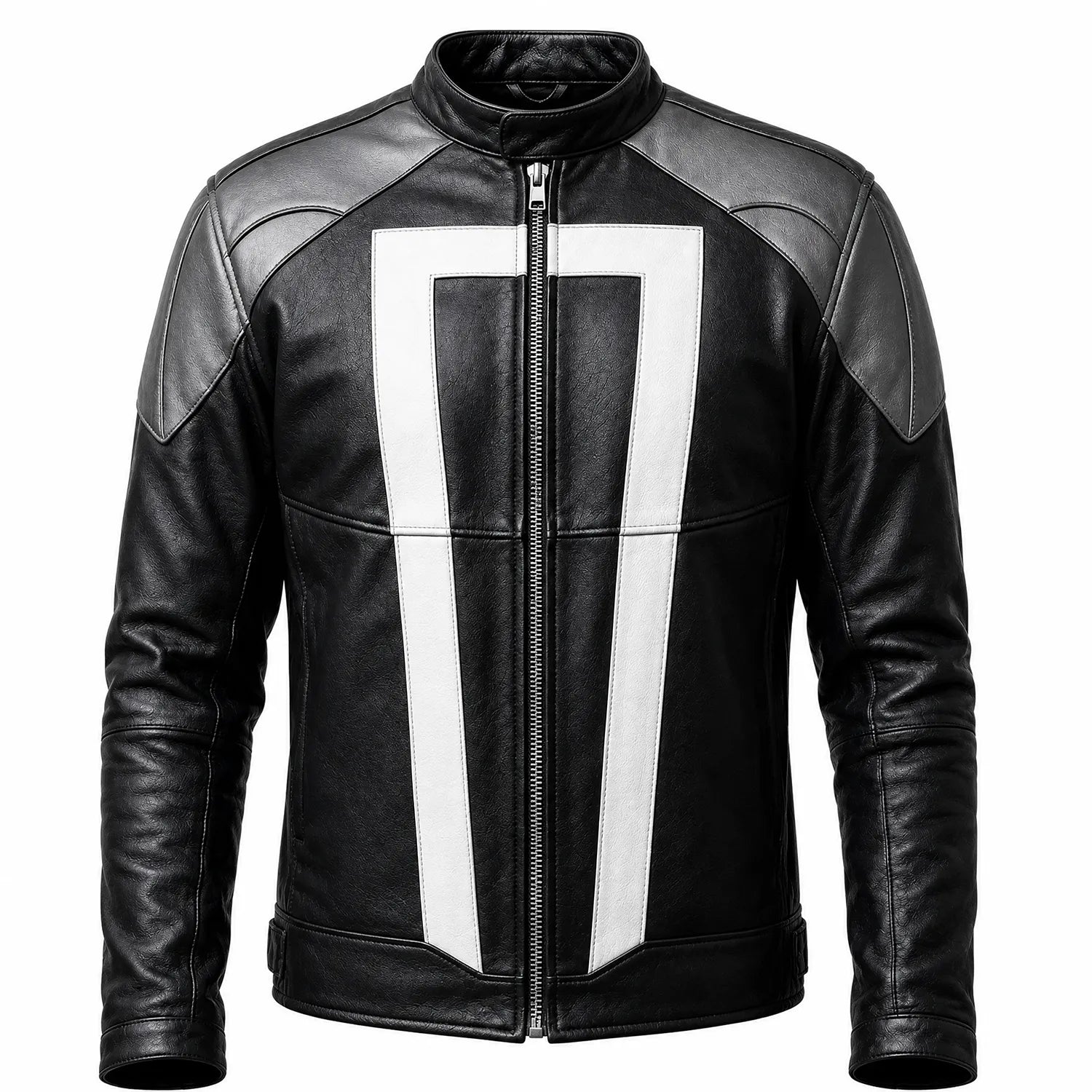Men’s Black & White Racing Leather Jacket | Ghost Rider Inspired Motorcycle Cosplay Jacket
