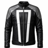 Men’s Black & White Racing Leather Jacket | Ghost Rider Inspired Motorcycle Cosplay Jacket