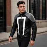 Men’s Black & White Racing Leather Jacket | Ghost Rider Inspired Motorcycle Cosplay Jacket