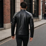 Men’s Black & White Racing Leather Jacket | Ghost Rider Inspired Motorcycle Cosplay Jacket