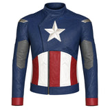 Men's Blue Red Leather Jacket | Star Emblem Hero Inspired Motorcycle Style Jacket