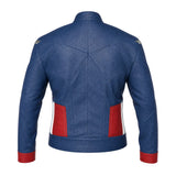 Men's Blue Red Leather Jacket | Star Emblem Hero Inspired Motorcycle Style Jacket