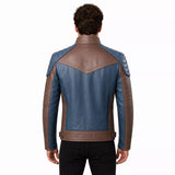 Men’s Blue and Taupe Leather Biker Jacket | Modern Moto Zip Jacket