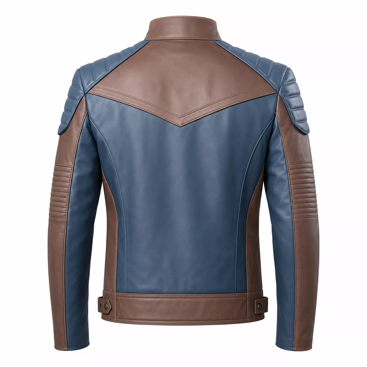 Men’s Blue and Taupe Leather Biker Jacket | Modern Moto Zip Jacket