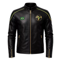 Herren Bikerjacke aus schwarzem Leder im Brasilien-Stil – Café Racer Jacke mit goldenen Reißverschlussdetails
