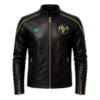 Herren Bikerjacke aus schwarzem Leder im Brasilien-Stil – Café Racer Jacke mit goldenen Reißverschlussdetails