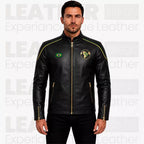 Herren Bikerjacke aus schwarzem Leder im Brasilien-Stil – Café Racer Jacke mit goldenen Reißverschlussdetails