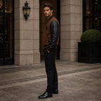Men’s Brown Black Polo Rider Varsity Jacket | Leather Sleeve Letterman Jacket