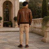 Men’s Brown Leather Aviator Bomber Jacket | Shearling Collar Flight Jacket