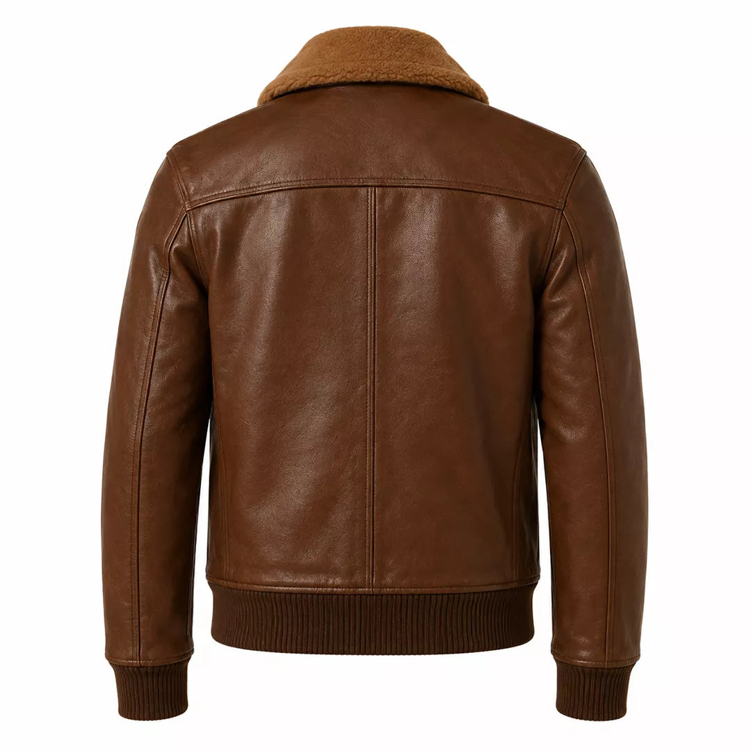 Men’s Brown Leather Aviator Bomber Jacket | Shearling Collar Flight Jacket