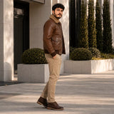Men’s Brown Leather Aviator Bomber Jacket | Shearling Collar Flight Jacket