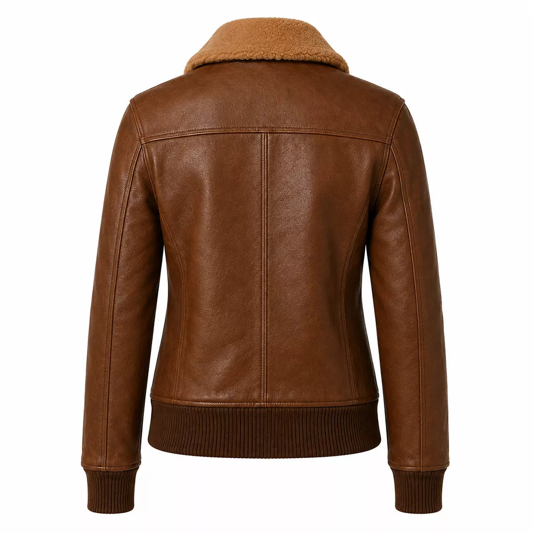 Women’s Brown Leather Aviator Bomber Jacket | Shearling Collar Flight Jacket