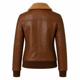 Women’s Brown Leather Aviator Bomber Jacket | Shearling Collar Flight Jacket