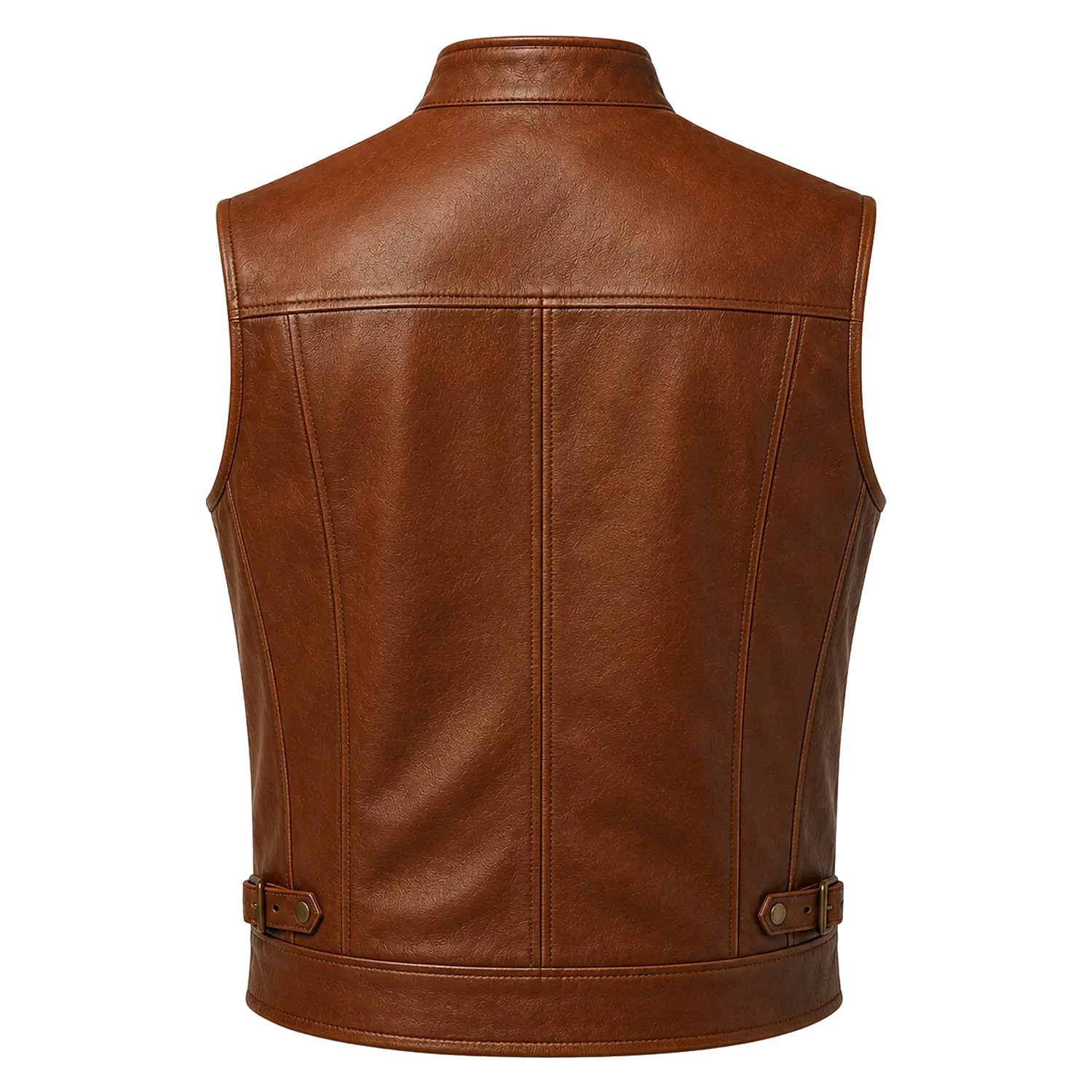 Men’s Brown Leather Waistcoat | Zip Front Biker Vest