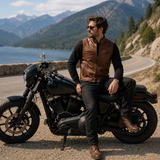Men’s Brown Leather Waistcoat | Zip Front Biker Vest