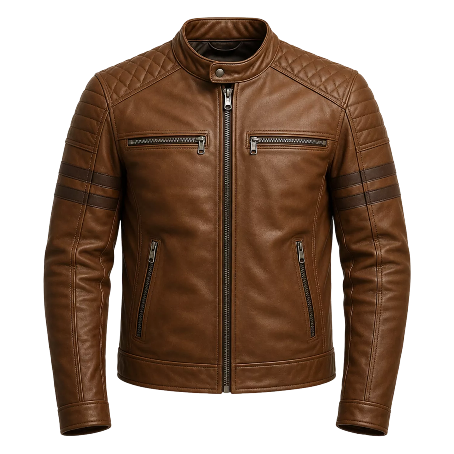 Men’s Brown Rogue Quilted Cafe Racer Leather Jacket
