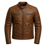 Men’s Brown Rogue Quilted Cafe Racer Leather Jacket