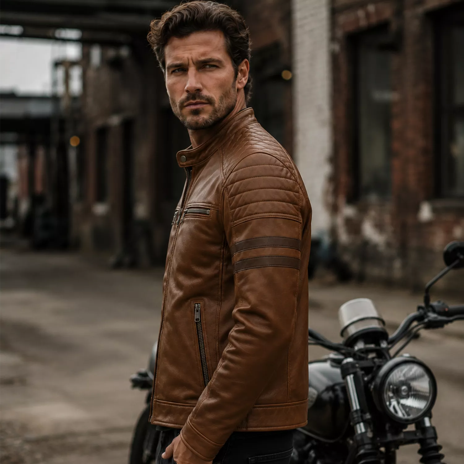 Men’s Brown Rogue Quilted Cafe Racer Leather Jacket