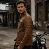 Men’s Brown Rogue Quilted Cafe Racer Leather Jacket