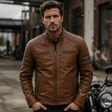 Men’s Brown Rogue Quilted Cafe Racer Leather Jacket