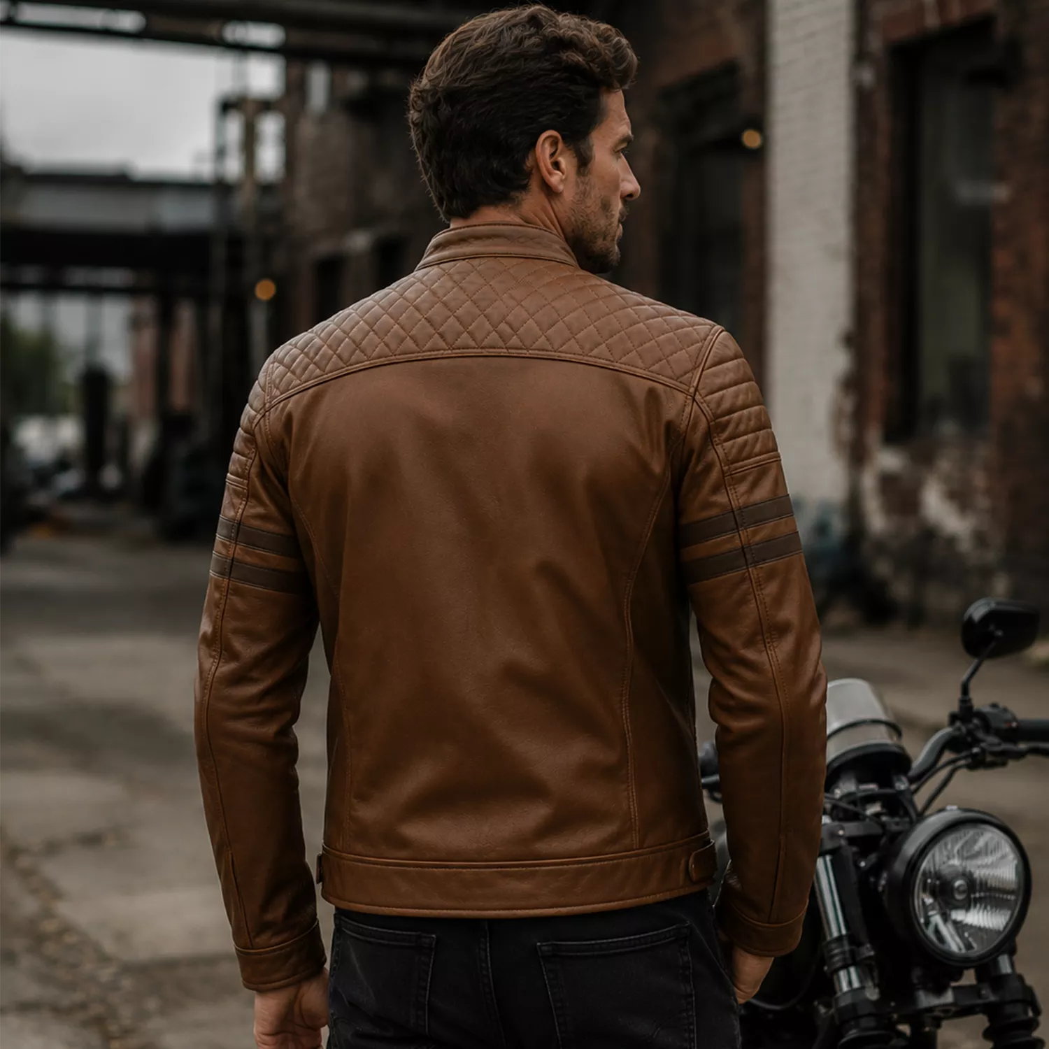 Men’s Brown Rogue Quilted Cafe Racer Leather Jacket