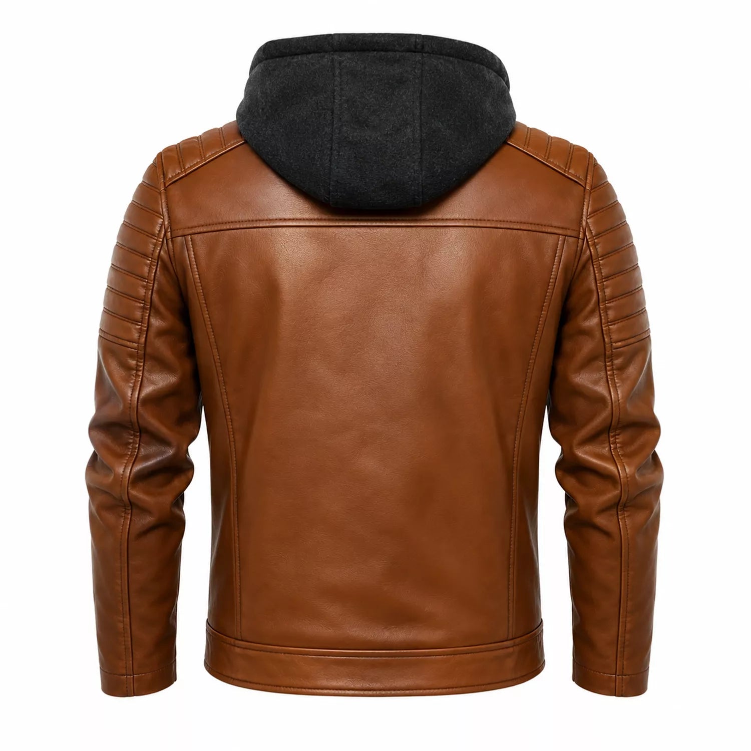 Men’s Brown Sherpa-Lined Leather Jacket | Hooded Biker Style