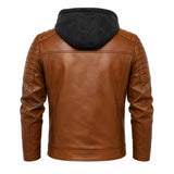 Men’s Brown Sherpa-Lined Leather Jacket | Hooded Biker Style