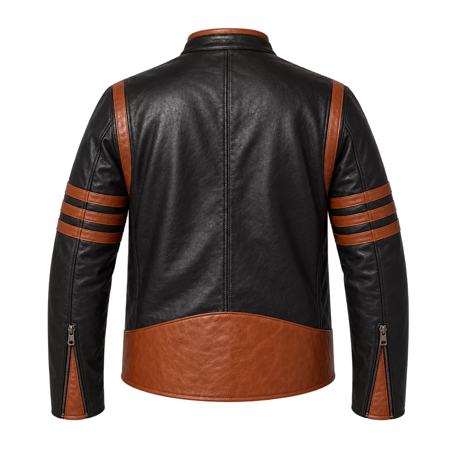 Men’s Brown Stripes Leather Biker Jacket | Vintage Racer Style