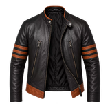 Men’s Brown Stripes Leather Biker Jacket | Vintage Racer Style