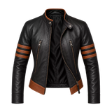 Women’s Brown Stripes Leather Biker Jacket | Vintage Racer Style