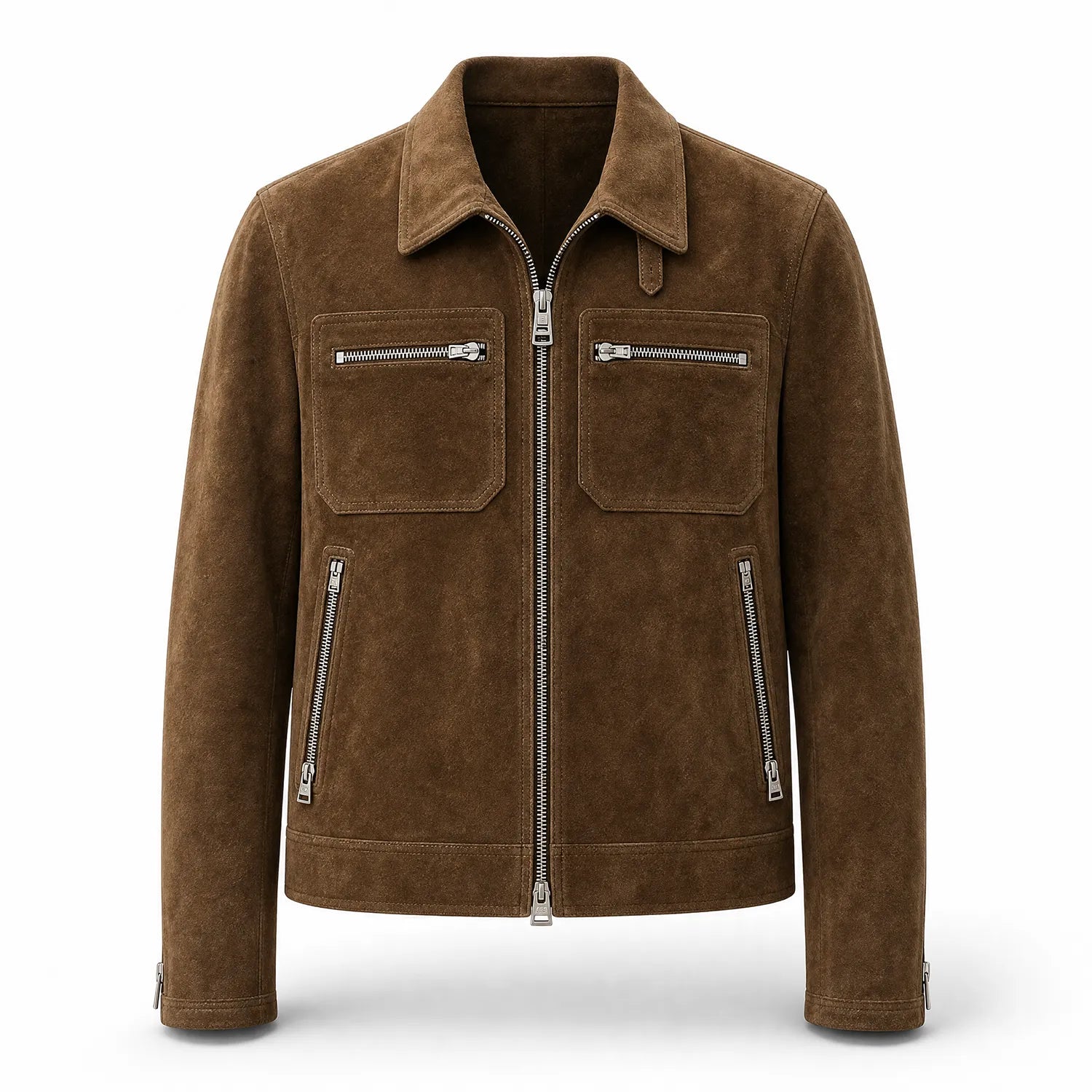 Men’s Brown Suede Jacket | Premium Leather Zip Up Jacket with Pockets