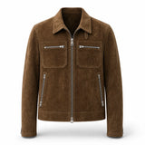 Men’s Brown Suede Jacket | Premium Leather Zip Up Jacket with Pockets