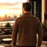 Men’s Brown Suede Jacket | Premium Leather Zip Up Jacket with Pockets