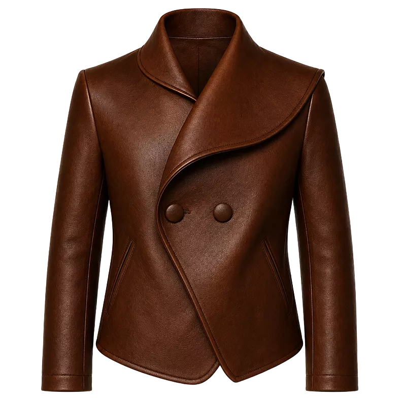 Men’s Brown Wrap Style Leather Jacket | Asymmetric Double-Breasted Jacket