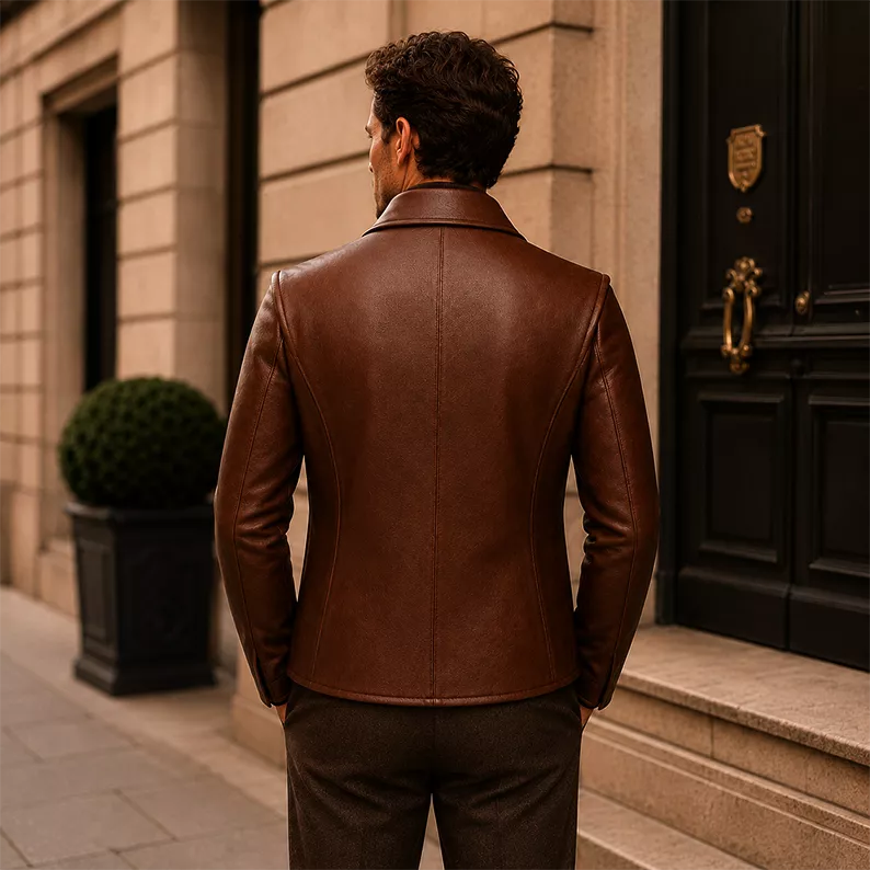 Men’s Brown Wrap Style Leather Jacket | Asymmetric Double-Breasted Jacket