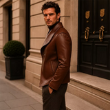 Men’s Brown Wrap Style Leather Jacket | Asymmetric Double-Breasted Jacket